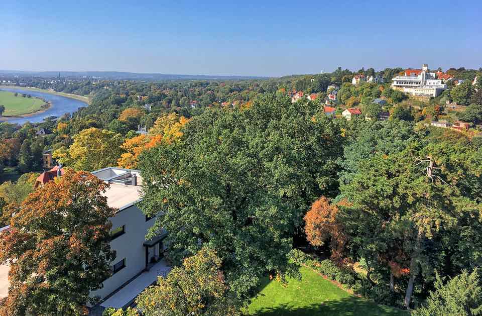 Dresden Loschwitz, Elbtalpanorama vom Aussichtsturm der Standseilbahn